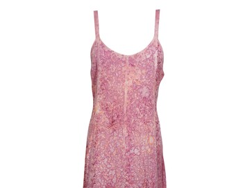 Womens Summer Maxi Dress, Pink Yellow Embroidered Printed Loose Sleeveless Boho Beach Cover up, hOUSE Dresses S/M