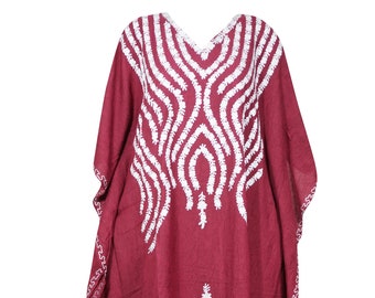 Womens Kaftan Maxi Dress, Maroon Embroidered Caftan, Loose Flowy Dress, Handmade Caftan One Size L-4XL
