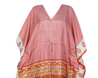Womens Kaftan Maxi Dresses, Coral Pink Maxi, To Be Mom Dress, Printed Caftan Summer Resort Wear, Long Caftan L-2XL, One Size