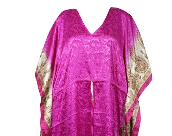 Women's Beach Maxi Dress, Kaftan, Pink Off White Recycle Silk Kaftan, MATERNITY Caftan dress, Oversized Boho DRESS, Gift L-3XL One Size
