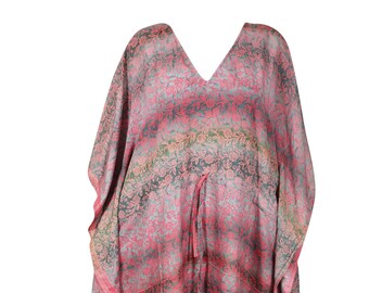 Womens Kaftan Dress, Taffy Pink Gray Floral Print, holiday gift, Loose Maxi Dress, Beach Kaftan, GIFT FOR MOM, Sari Dresses L-2XL, One size