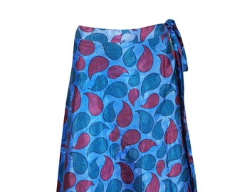 Vintage Silk Maxi Skirt, Bohemian Skirt, Aqua Blue Floral skirt, Hippie Skirts, Boho skirt, Summer skirts, Wrap skirt One size
