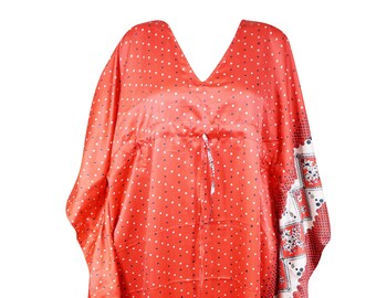 Womens Kimono Kaftan Dress, Red Poka Dot  Boho CHRISTMAS Gift, lbiza, Holiday Dress, Evening dress, loose fit,  L-3XL
