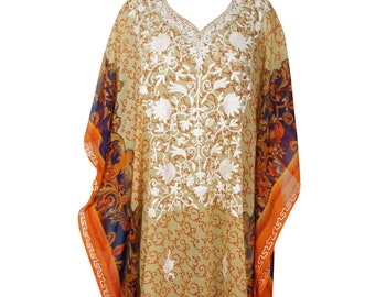 Womens Kaftan Maxi Dress, Bohemian Summer Dress, Travel, Cruise, Sheer Embroidered Caftan dress 4XL