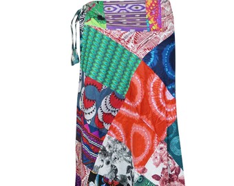 Womens Wrap Skirt, Bohemian Gypsychic Wrap Skirt, GReen Patchwork Printed Cotton Cover Up Summer Skirts One size