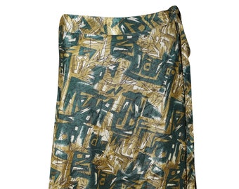 Women Wrap Skirt, Green Beige Floral Print 2 Layer Reversible Magic Skirts, Summer Beach Coverup Sarong, Silk Sari Wrap Skirts One Size