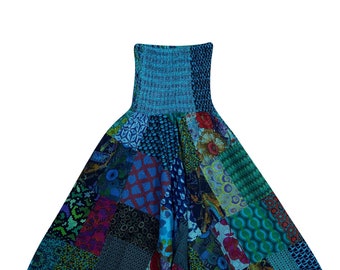 Blue Aladdin Pants, Boho Hippie Harem Pants Patchwork Cotton Baggy Pants High Waist Loose Trouser Lounge Genie Pant S/M/L