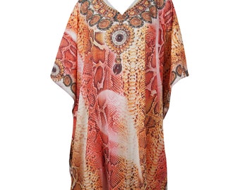 Women's Kaftan Maxi Dress, Beach holidays, Resort Wear, Lounger, Pink Georgette Printed Caftans, Plus size