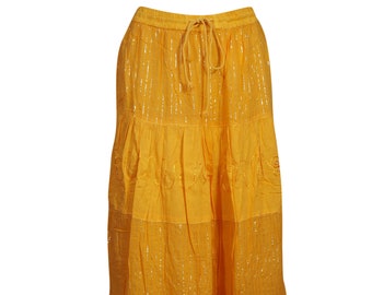 Womens Long Maxi Skirts, Gypsy Cotton Flared Skirt, Sunflower Yellow Stunning Boho Chic Summer Skirt, Bohemian Fashion S/M