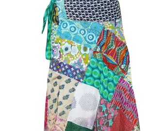 Womens Cotton Wrap Skirt, BAHAMA Breeze, Patchwork Skirt, Green Red Print Beach Skirt, Resort Wrap Around Skirts One Size