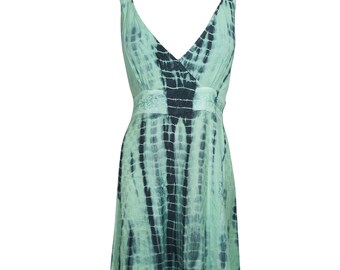 Womens Summer Long Dress, Handmade Tie Dye Print Sleeveless Dresses, Green black Bohemian Maxi Dresses