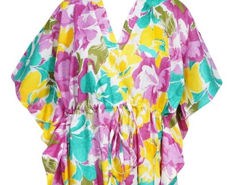 Womens Tunic Caftan Dress, Pink Yellow Kaftan, Cotton Beach Caftan Cover Up, Resort Wear, Kaftan Dress  One size L-3XL