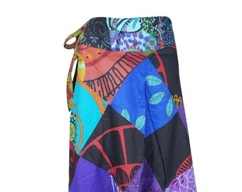 Womens Wrap Skirt, Blue Bohemian Gypsychic Wrap Skirt, Printed Cotton Cover Up Summer Skirts One size