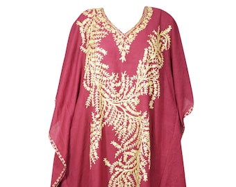 Maroon embroidered cotton Caftan dress, summer caftan, Moms Caftan dress, Beach Cover Up Midi dress, Caftans for women L-3X