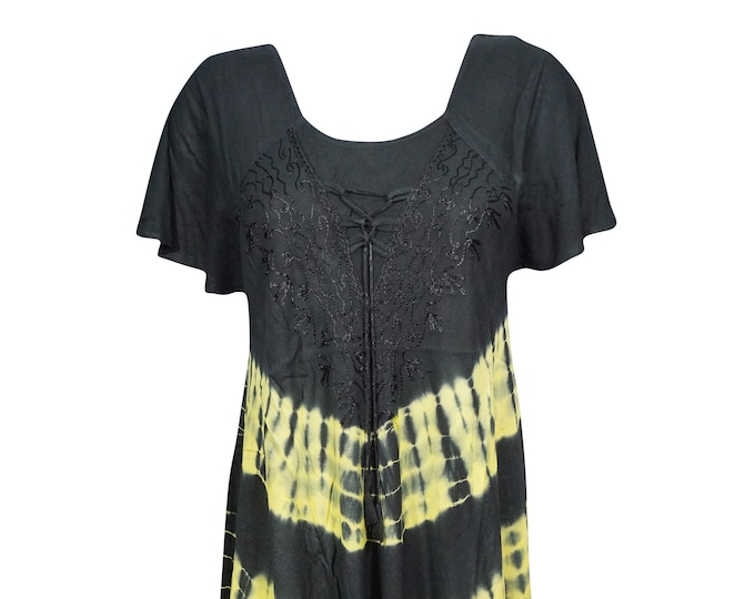 Hippie Girl Tie Dye Dress Boho Vibes Black Embroidered Flared - Etsy