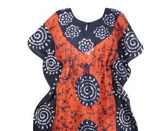 Womens Kaftan Maxi Dress, Cotton Blue Orange Batik Tie Dye Caftan Dresses, Housedress, Summer Handmade Maxi Dresses, Gift, Lounger 3XL