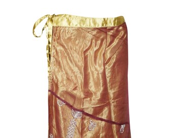 Womens Wrap Skirt, Purple Gold Sari Silk Long Wrap Skirt, Sequin Embroidered Wrap AroundSkirts One Size