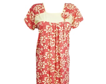 Women Maxi Caftan Dress, Red Yellow Floral Print Night Dress, Lounger , Sleep Dress, Casual Nightwear Gown M