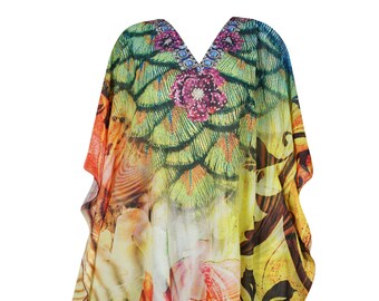 Women's Caftan Maxi Dresses, Kaftan Boho Dress, HAWAII IT UP Georgette Colorful Travel Housedress, L-3X, One size