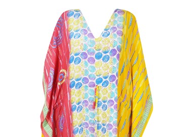 Women's Kaftan Maxi Dress, Colorful Print Dress, HOLIDAY GIFT, Boho Loose Dresses, Beach Cover Up, Caftan Dresses L-2X,One size