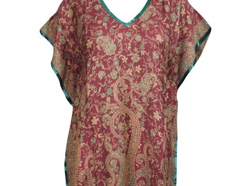 Womens Boho Kaftan Dress, Winter Caftan, Warm Red Paisley Pashmina Caftan, Warm Lounge Tunic, Mountain Resort Wear 2XL