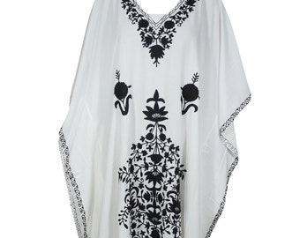 Womens Maxi Dress Kaftan, Trendy White Black Embroidered Caftan, bridesmaids gifts, beach weddings, dress, beach wear, lounge 3XL