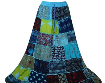 Women Vintage Assorted Maxi Skirt, Bohemian Summer Skirt, Blue Green Boho Skirt Indian Handmade Patchwork Skirts S/M