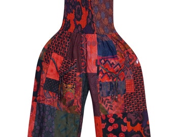 Womans Cotton Pants, Patchwork Harem Pants, Red Printed High Waist Pants, Lounge, Pajamas, Yoga, S/M/L