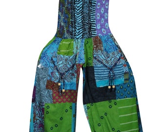Patchwork Harem Pants with Pockets, Colorful Hippie Boho Cotton Harem Pants, Women’s Pants, Cuff Ankle Festival Pants S/M