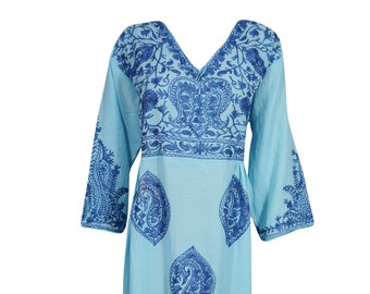 Womens Maxi Dress, BLUEFLASH Embroidered Summer Housedress, Loose Beach dress, Resort Wear Handmade Unique Dresses XL