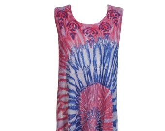 Womens Summer Dresses, Pink Blue Paisley Sleeveless Embroidered Flare Lovely Summer Beach Dress XL