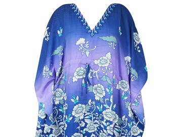 Womens Kaftan Dress, Muumuu Nightgown, Blue Floral Print Maxi Dresses, Resort dress, Beach Resort Wear, Oversized Travel Maxidress L-2XL