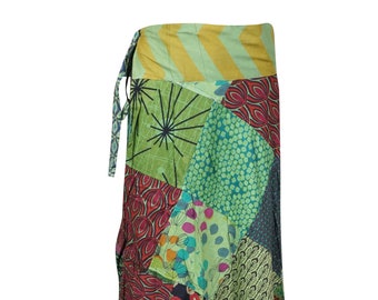 Womens Wrap Around Skirt, Long Dark Green Floral Cotton Patchwork Skirt Hippie Indi Boho Fashion Skirts One size