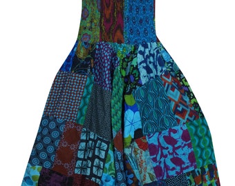 Boho Hippie Pants, Aladin Pants, Indie Blue Patchwork Cotton Pants, High Waist Loose Baggy Genie Pant S/M