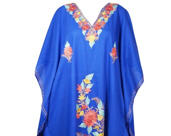 Womens Kaftan Maxi Dress, Summer Blue Housedress, Beach Cover Up, Lounger, Resort Wear Plus Size Kaftan Dresses, One Size L-3XL