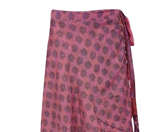 Womens Maxi Wrap Skirt, Sari Silk Two Layer Skrits, Boho Fashion, Pink Green Floral Print Magic Reversible Wrap Around Skirts One size