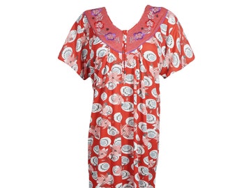 Women Maxi Dress, Nightgown, Red Blue Floral Printed Bohmian Dresses, Maternity, Nightwear, Housedress Sleepwear Kaftan M