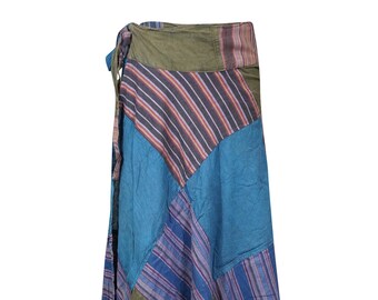 Womens Boho Patchwork skirt, Moody Blue Stripe Patches, Hippie Skirt, Bohemian Maxi Skirts, Festival Handmade Skirt One Size