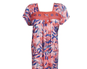 Womens Maxi Caftan Dress Red Blue Printed Short Sleeves Sleepwear Holiday Evening Dresses L