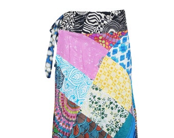 Womens Wrap Skirt, Bohemian Gypsychic Wrap Skirt, FUN Patchwork Printed Cotton Cover Up Summer Skirts One size