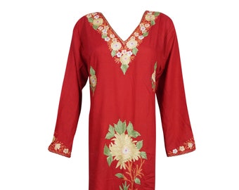 Womens Maxi Boho Dress, Red Handmade Bohemian Embroidered Soft Comfy Boho Chic Dresses L