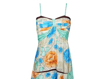 Womens Strap Dresses, Summer Layered Dress, Beige Green Beach Dress, Spaghetti Strap Recycled Silk Dresses, Beach dresses SM