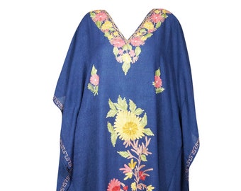 Womens Kaftan Maxi Dress, Summer Blue Housedress, Beach Cover Up, Lounger, Resort Wear Plus Size Kaftan Dresses, One Size L-3XL