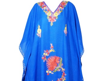 Womens Kaftan Maxi Dress, Royal Blue Boho Embroidered Kimono Cotton Caftan, Housedress, Beach Maxidress 4XL