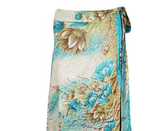 Bohemian BEACH WRAP SKIRT, Womens Floral Print Silk Sari Wrap Skirt 2 Layer Vintage Reversible Wrap Around Long Skirts Free Size