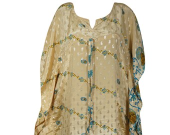 Women's Kaftan Maxi Dress, Beige Printed Loose Dresses, Beach Cover Up, HI DRAWSTRING, Summer Caftan Dresses L-2X,One size