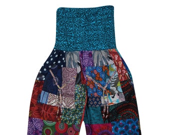 Women's Boho Harem Pants, Colorful Smocked Waist Harem Pants, Hippie Boho Yoga Pajama, Casual Cotton Pants S/M