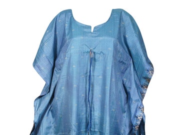 Womens Kaftan Maxi Dress, Blue Printed Kimono, Resort Wear, Lounger Dress, Recycle Summer Dress, Beach Cover up Dresses  L-XL