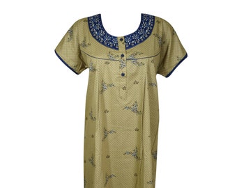 Women Maxi Dress, Caftan, Yellow Blue Floral Nightgown, Maternity dress L