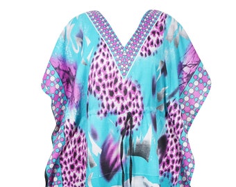 Long Kaftan Dress, Blue Elephant Printed, Travel Kaftan Maxi, Womans Patio Caftan, Hippie Chic Maxi, Loose dress, Gift L-2XL